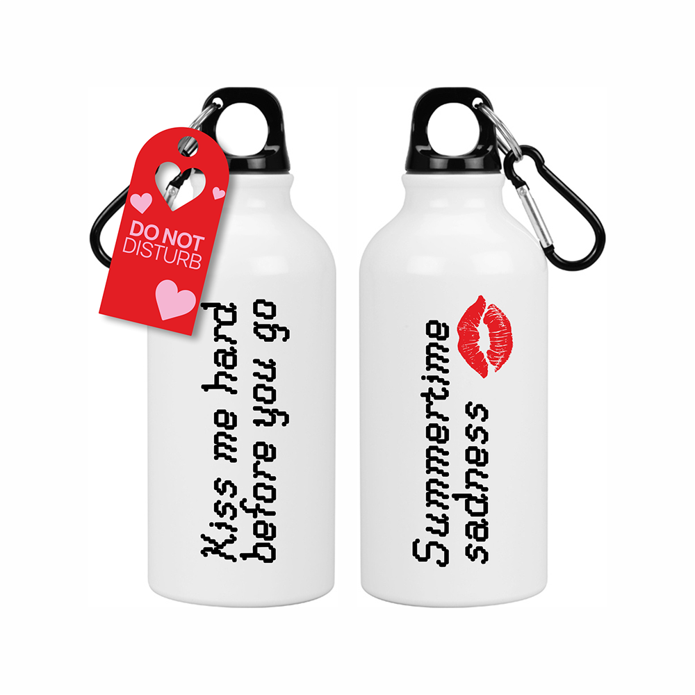 Бутылка «Summertime sadness» с карабином, белый, черный, с брелоком, цвет красный
