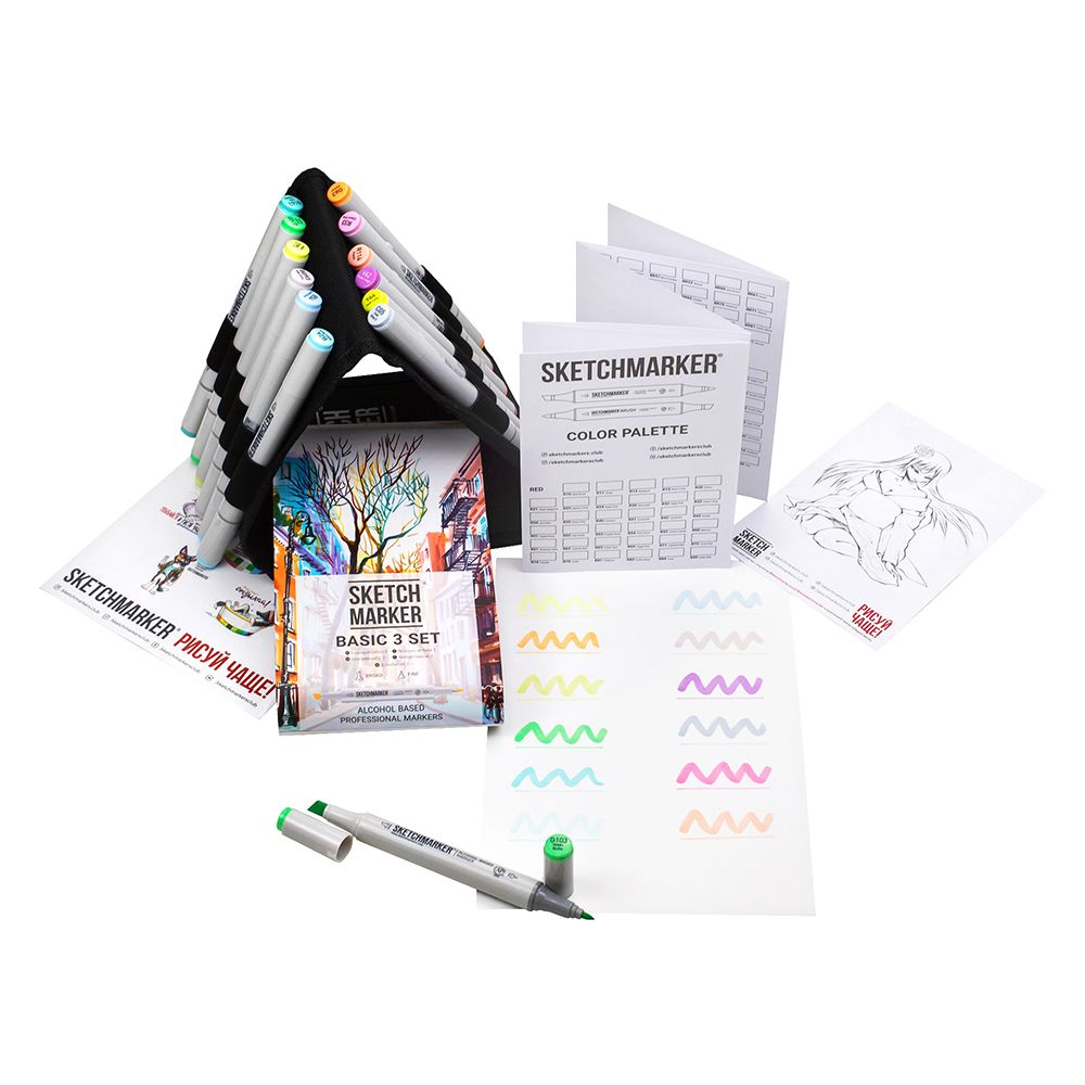 Набор маркеров перманентных двусторонних "Sketchmarker Basic 3", 12 шт.