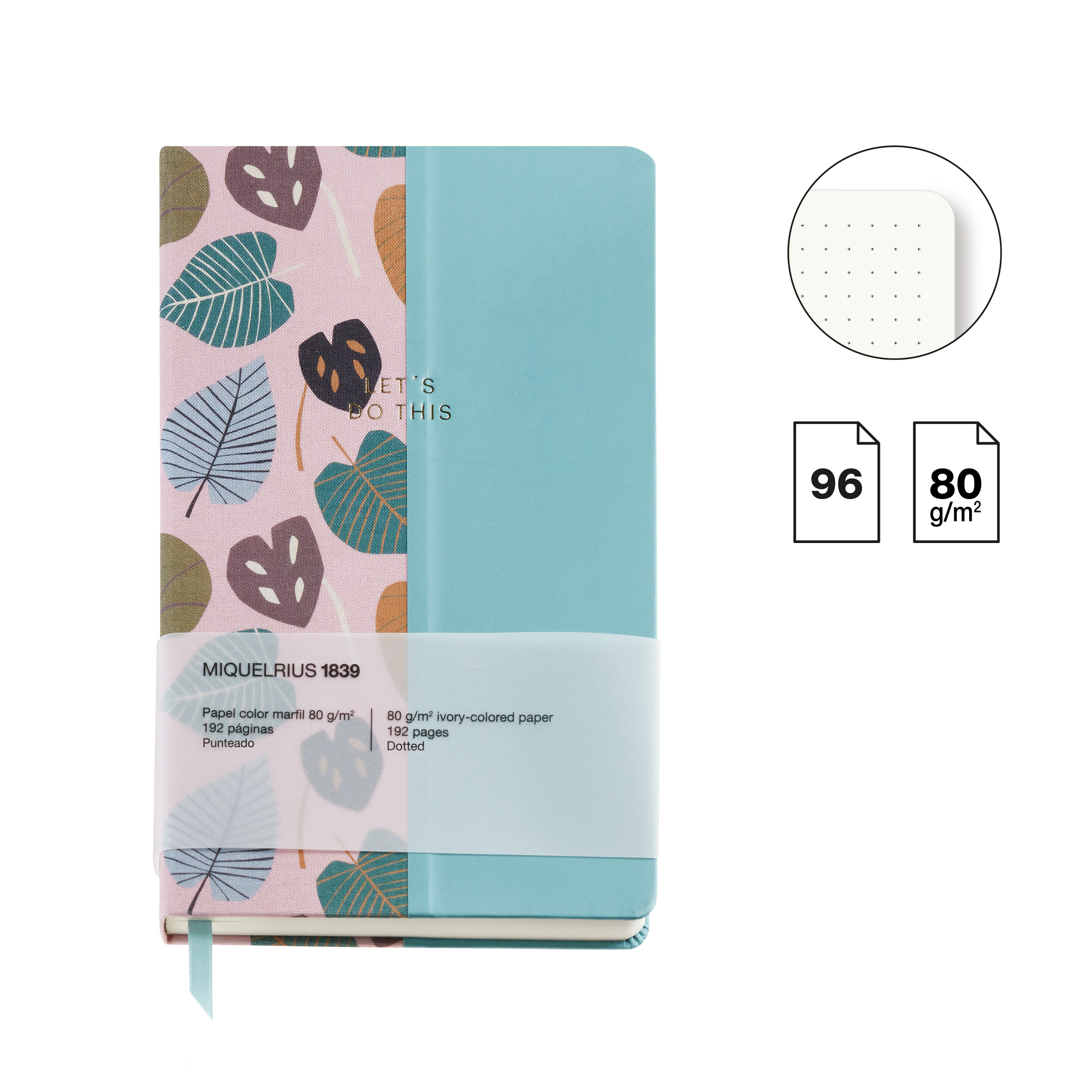 Блокнот Miquelrius "Autumn Leaves Pink-Blue", А5, 96 листов, в точку, розовый, голубой - 3