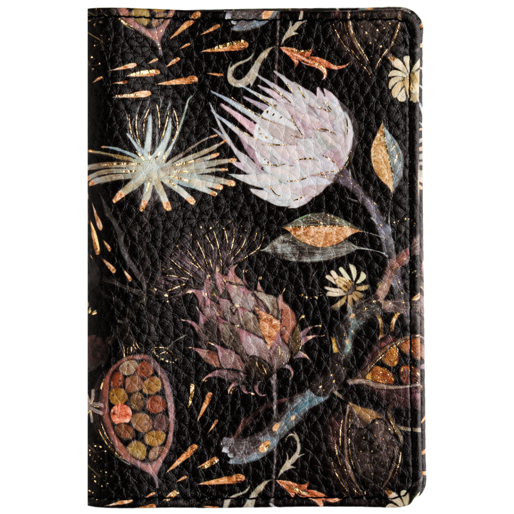Обложка для паспорта "Flora. Ночные цветы", кожзам., черный