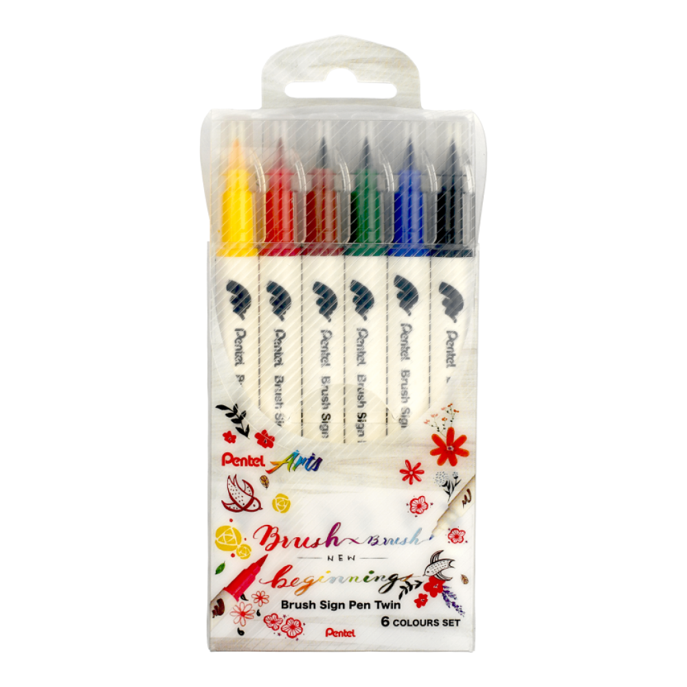 Маркер-кисть "Brush Sign pen twin", 6 шт