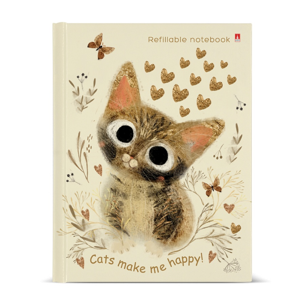 Тетрадь "Love me. Милый котик", A5, 80 листов, клетка, на кольцах, бежевый