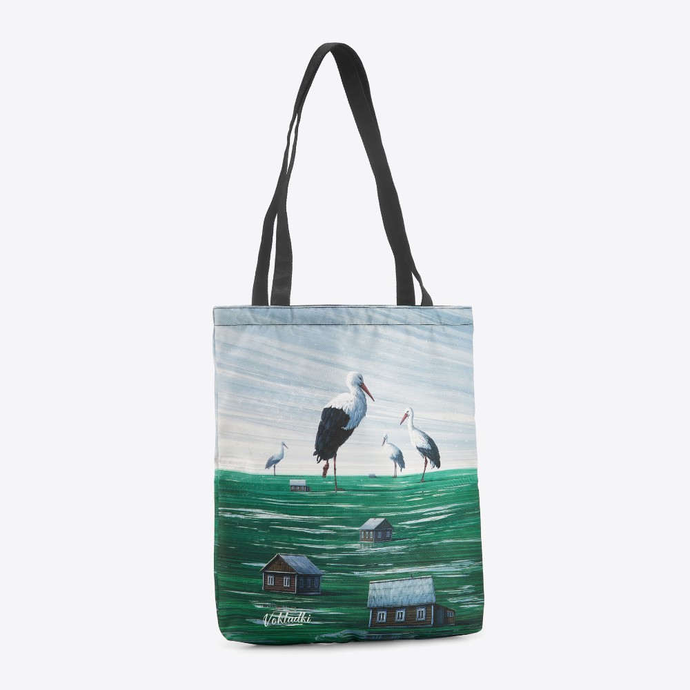 Сумка для покупок "Палессе", с длинными ручками, полиэстер, серый, зеленый