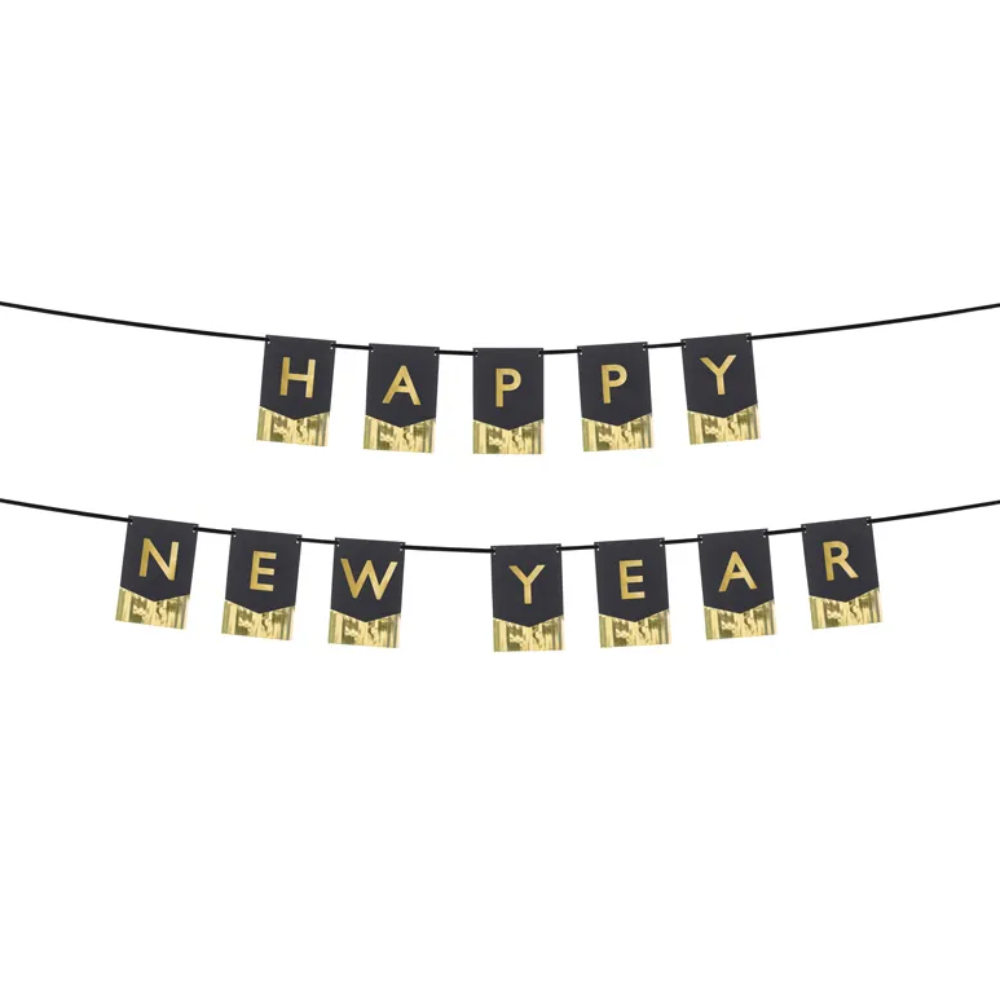 Гирлянда бумажная "С Новым годом", 3.5 м, черный, золотой