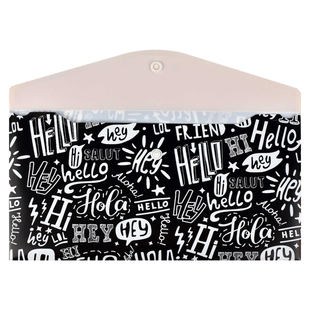 Папка конверт на кнопке 26*14 см "Привет", 26*14 см, черный-желтый