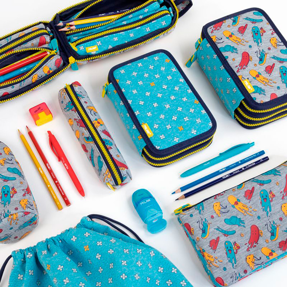 Пенал Milan "Kickflip" с наполнением, 4 отделения, серый - 4