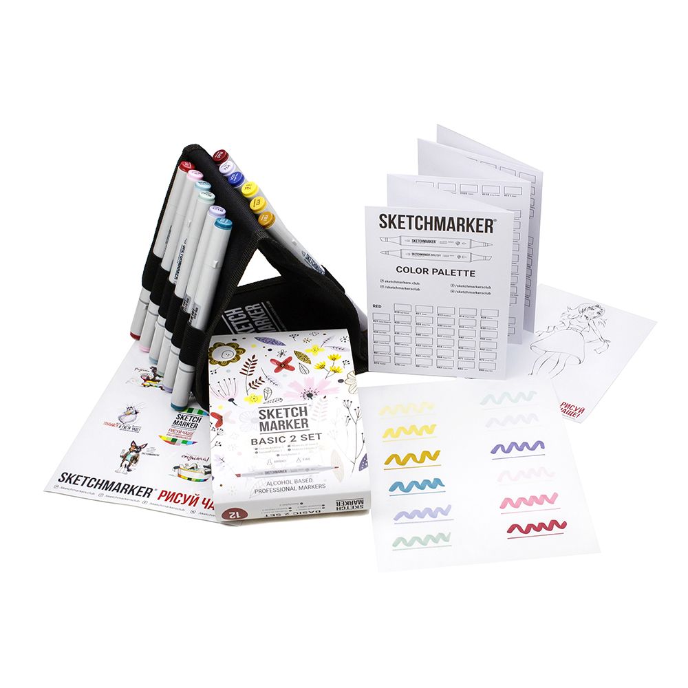 Набор маркеров перманентных двусторонних "Sketchmarker Basic 2", 12 шт.