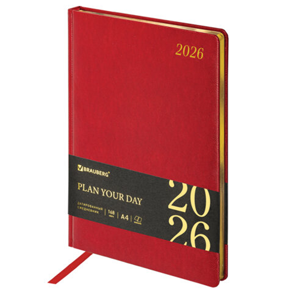 Ежедневник датированный "Iguana" на 2026 год, А4, 336 страниц, красный, срез золотой