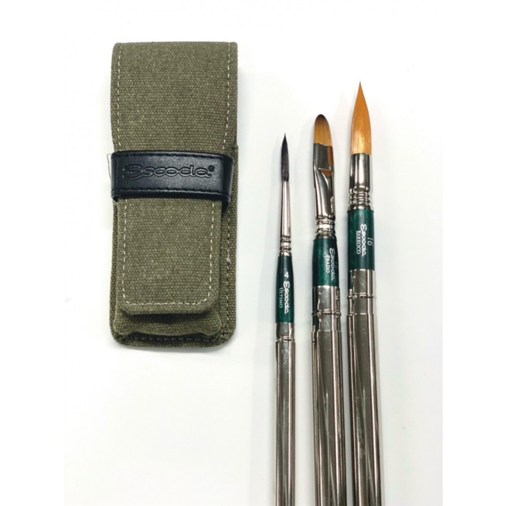 Набор кистей "Escoda", синтетика , складная № 4, 12, 16, зеленый футляр