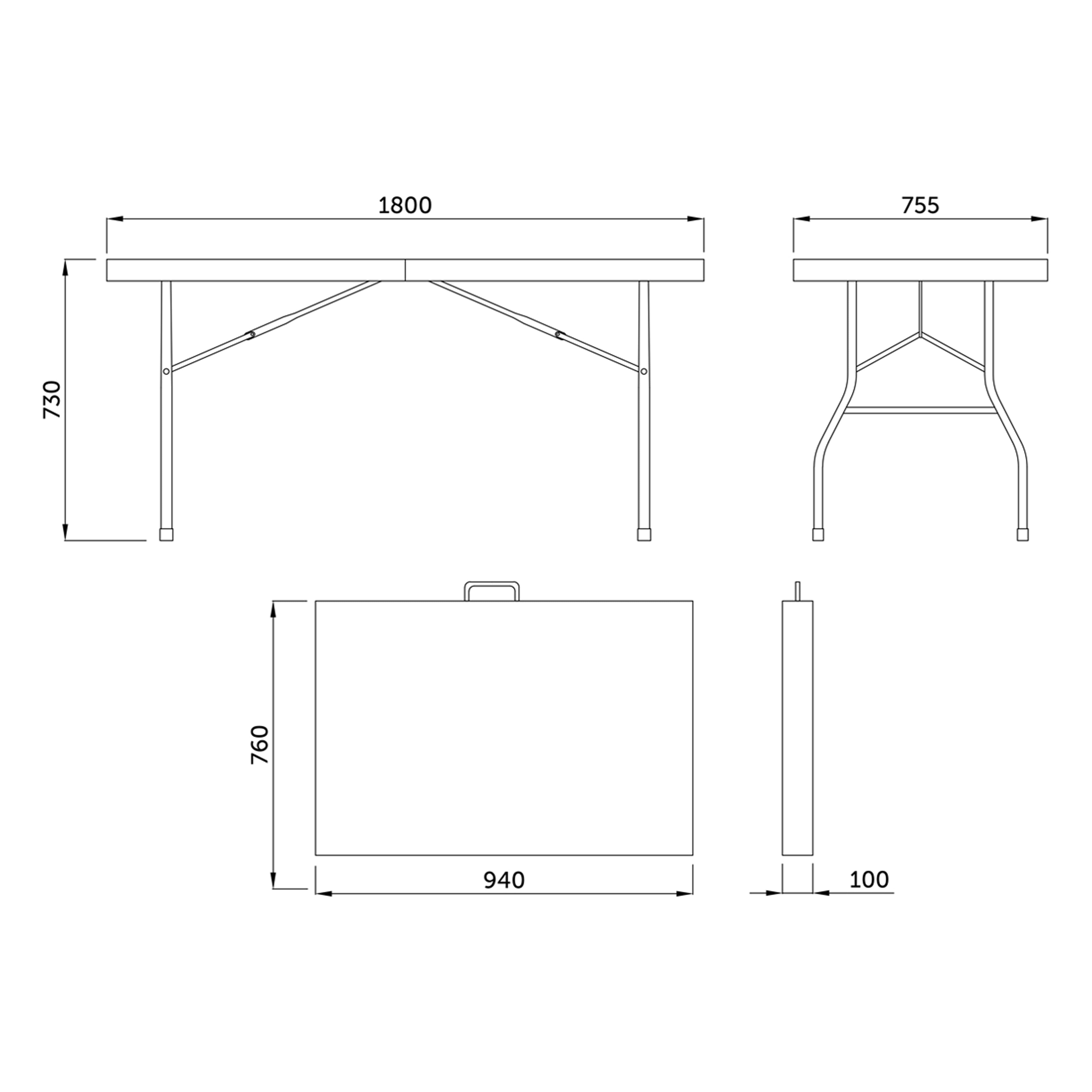 Стол складной 1800х755х730 мм, пластик, белый - 10
