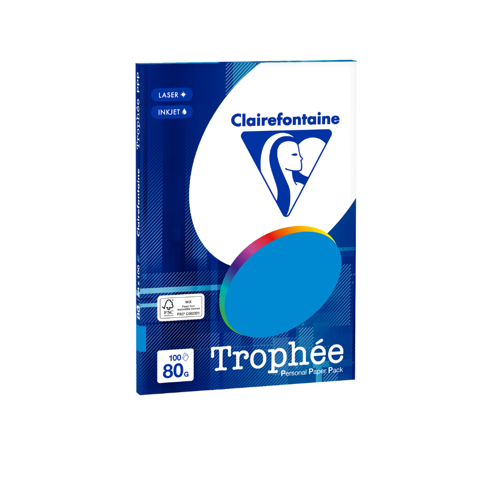 Бумага цветная "Trophée", А4, 100 листов, 80 г/м2, ярко-синий