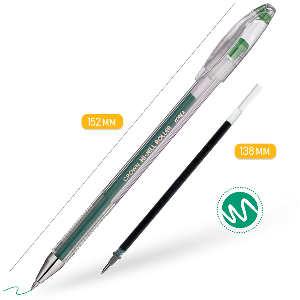 Ручка гелевая "Hi-Jell", 0.5 мм, прозрачный, стерж. зеленый