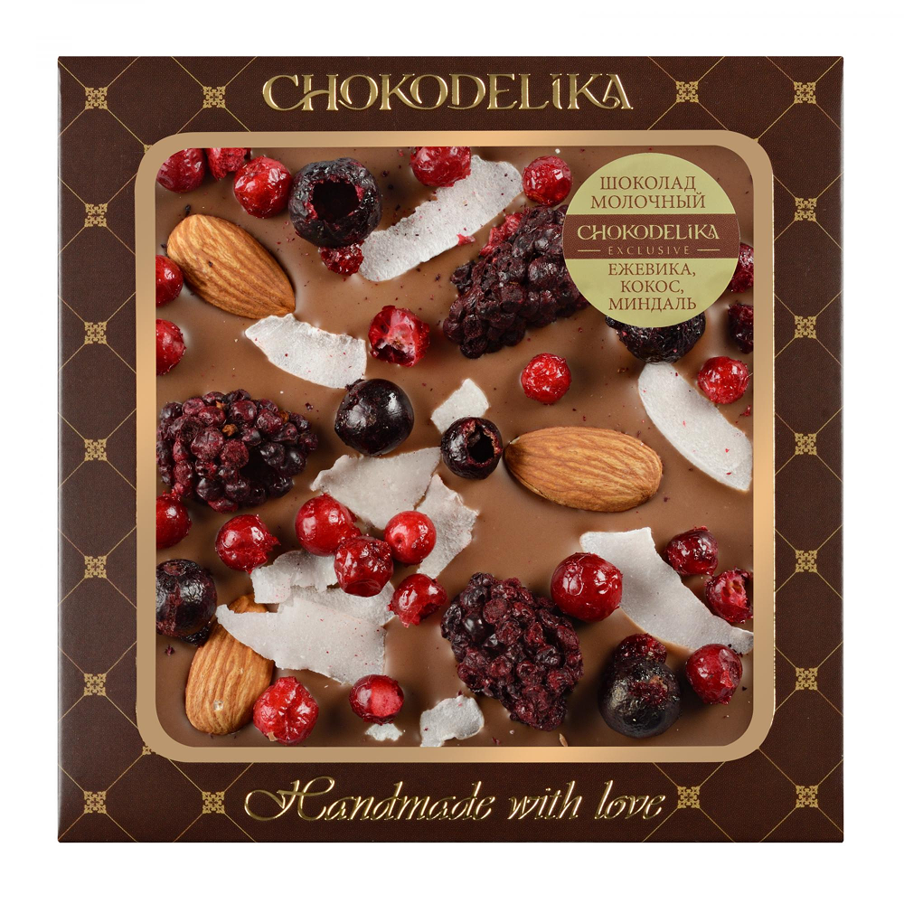 Шоколад молочный "Ежевика, кокос, миндаль", 75 гр