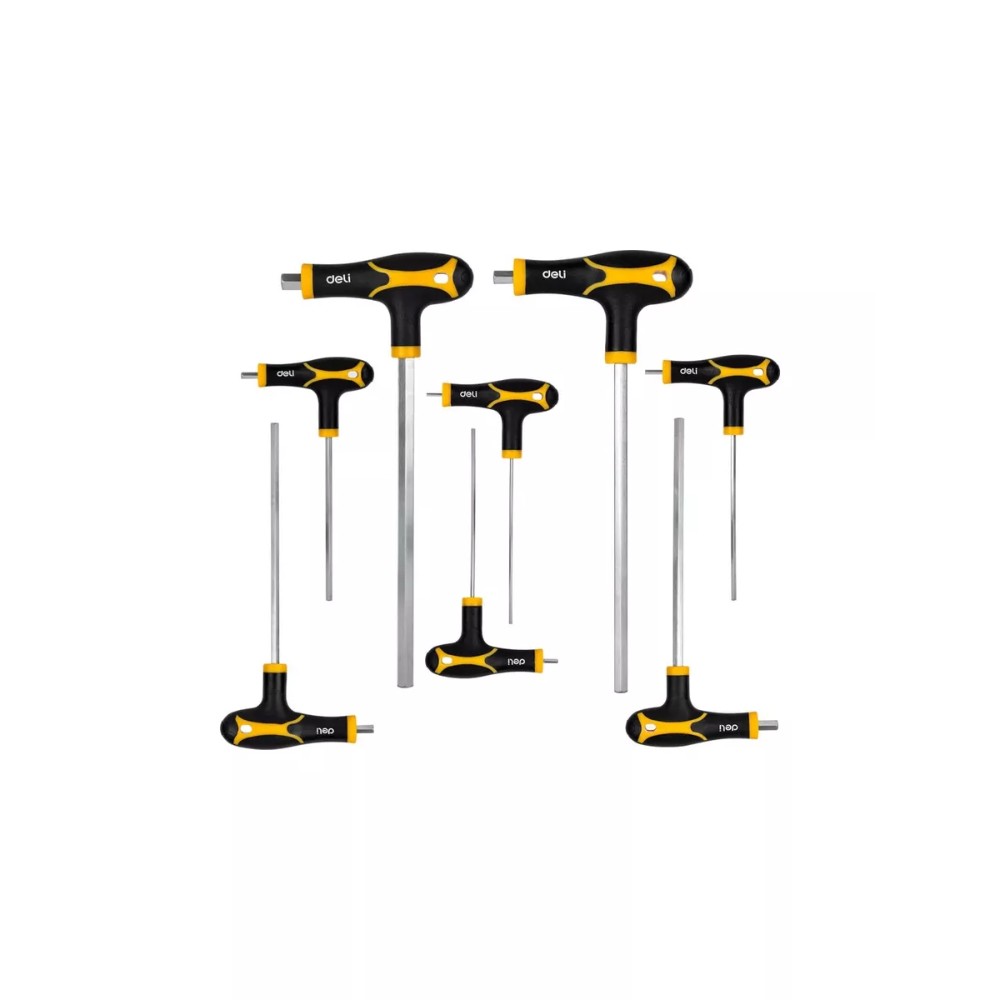 Набор Т-образных шестигранных ключей "Deli", с шаровым наконечником, желтый, черный