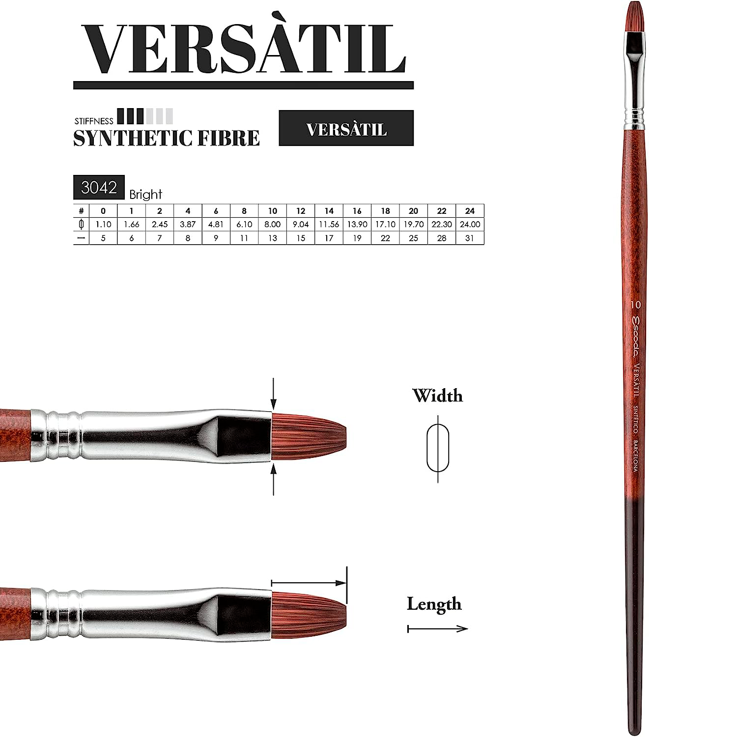 Кисть "Escoda Versatil Brush L/H", синтетика, темно-коричневый, плоская, №16 - 3