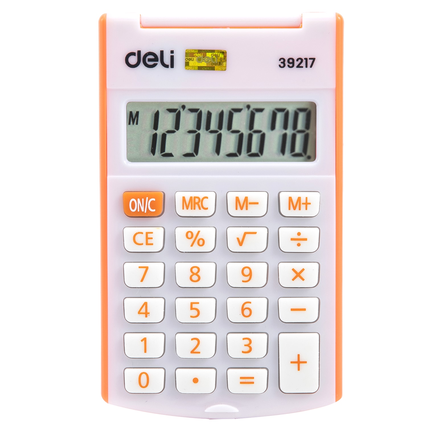  Калькулятор карманный Deli "Easy 39217", 8-ми разрядный, пластик, белый, оранжевый
