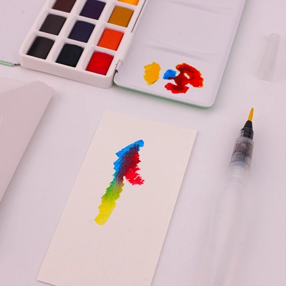 Набор для рисования акварелью "Himi Miya" (краски 18 цветов, кисть, бумага, стакан), зеленый футляр