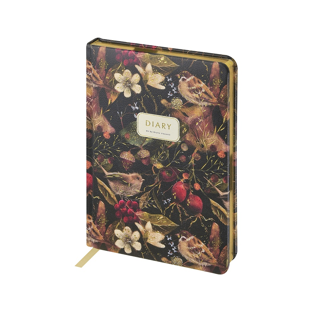 Ежедневник недатированный "Flora. Воробей", А5, 240 страниц, черный