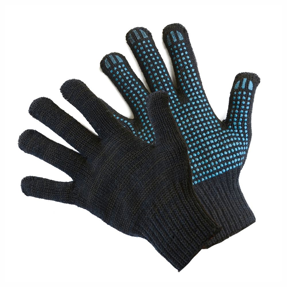 Перчатки трикотажные х/б, с ПВХ покрытием Точка из 6-и нитей, 7,5 кл. вязки, черный
