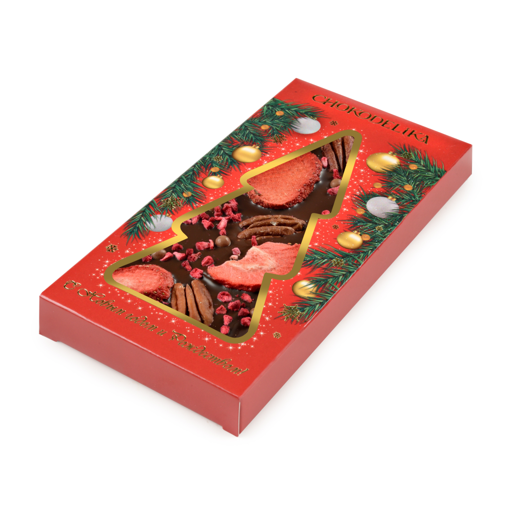 Шоколад темный "Клубника, пекан, малина", 100 гр., новогодняя упаковка