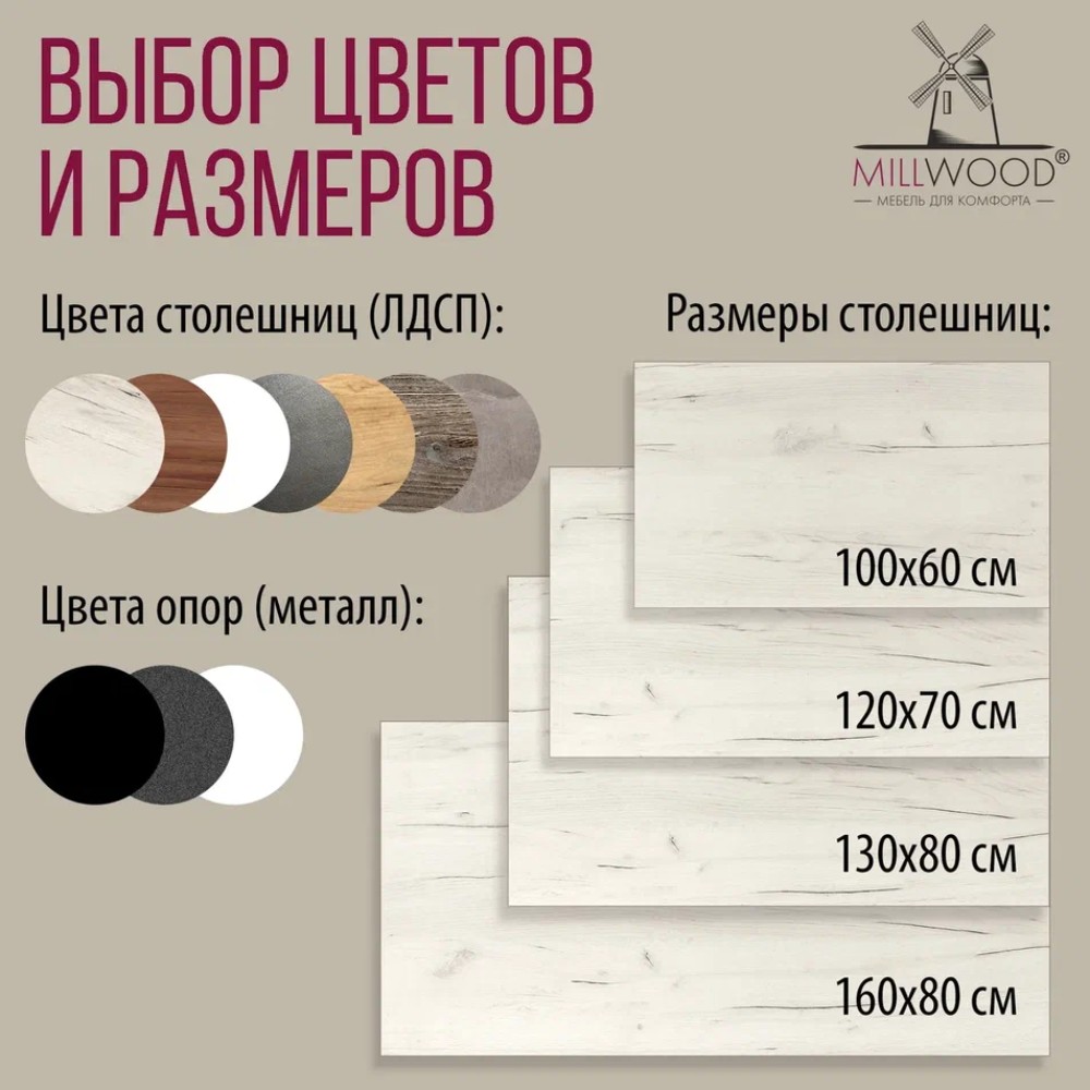 Стол Millwood Сеул, 1300х800 мм, дуб белый крафт, белый - 10