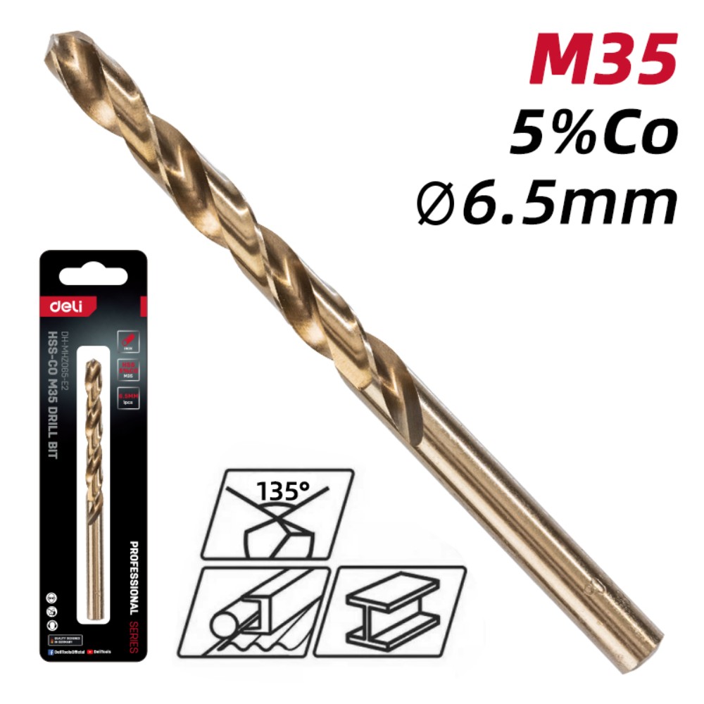 Сверло по металлу Deli RS EDH-MHZ065-E2, 6.5 мм, DIN 338, HSCo 5%