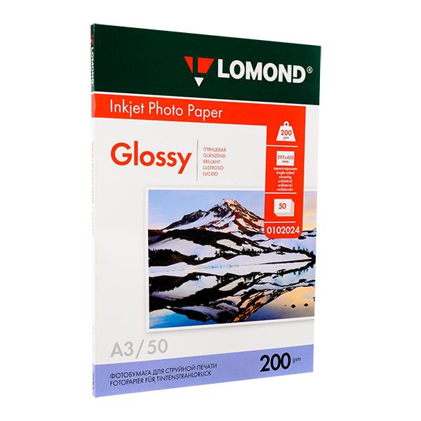 Фотобумага глянцевая для струйной фотопечати "Lomond", А3, 50 листов, 200 г/м2