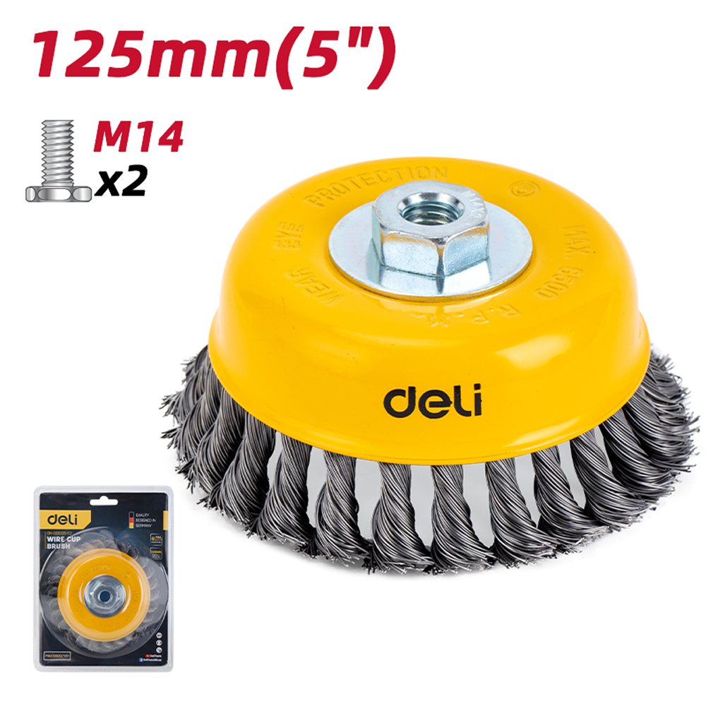 Щетка для УШМ Deli YS EDH-GSS125-E2, чашечная, проволочная, 125 мм - 2