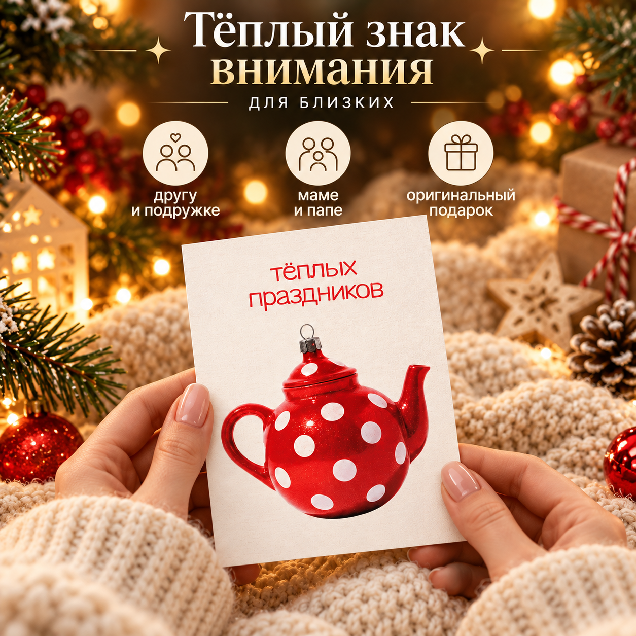 Открытка "Теплых праздников", 148х105 мм, дизайнерская - 2