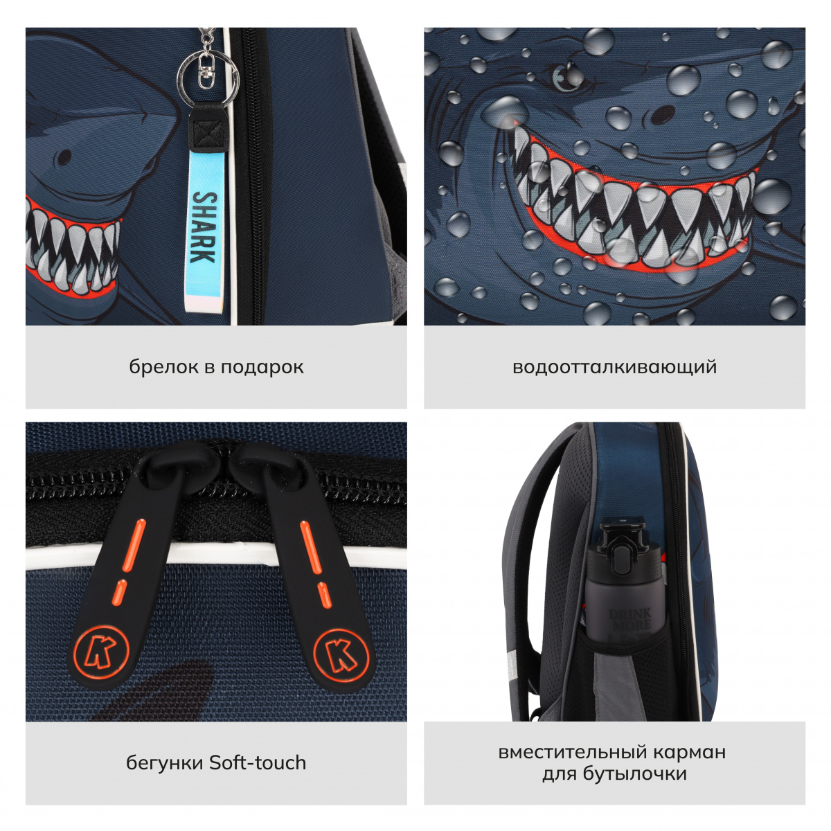 Рюкзак школьный "Ergo Light. Shark", синий, серый - 8