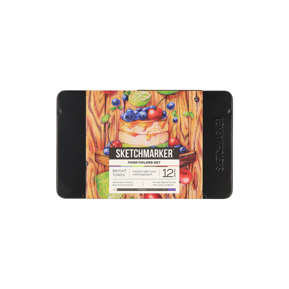Карандаши цветные "Sketchmarker Еда", 12 цветов, жестяной пенал