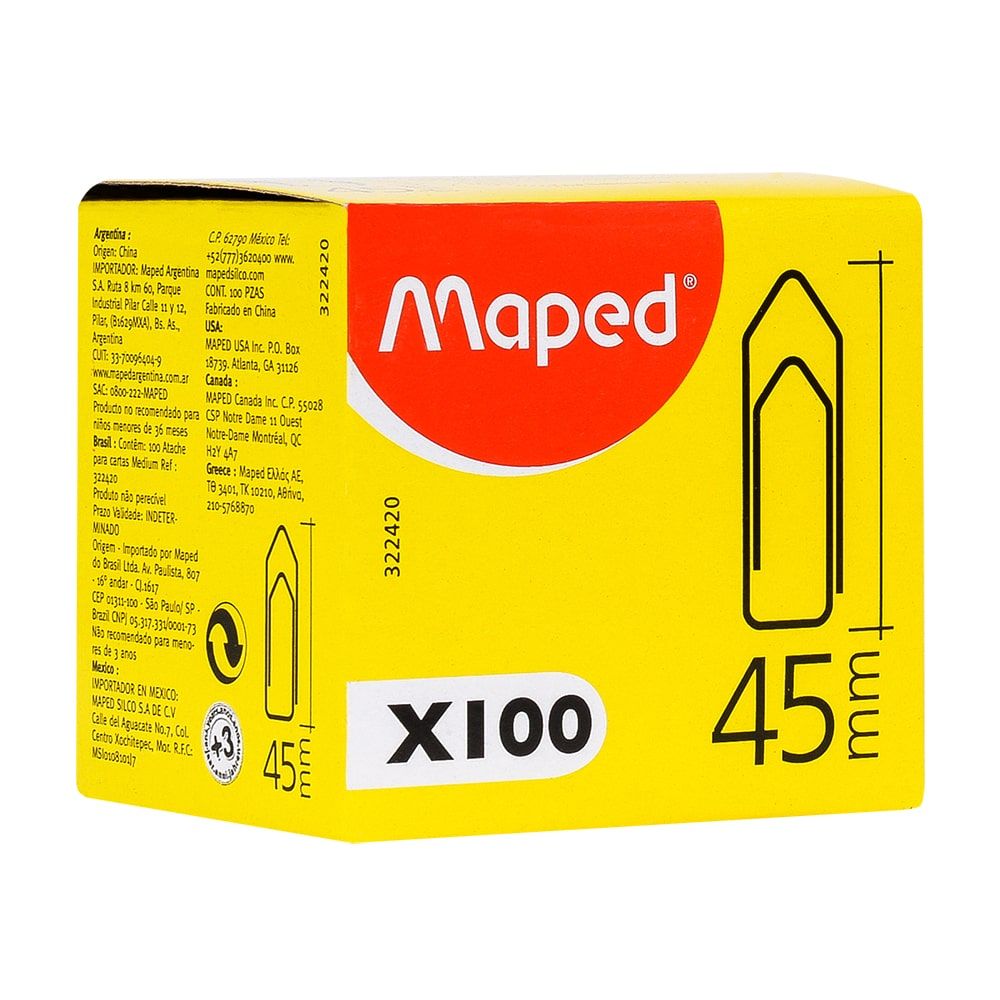 Скрепки Maped, 45 мм, 100 шт, серебристый