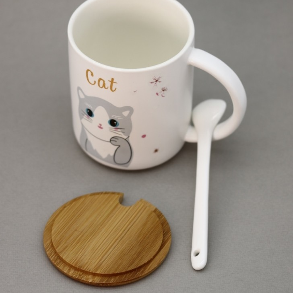 Кружка "lovely kitten open eyes" с крышкой, керамика, 450 мл, белый - 4