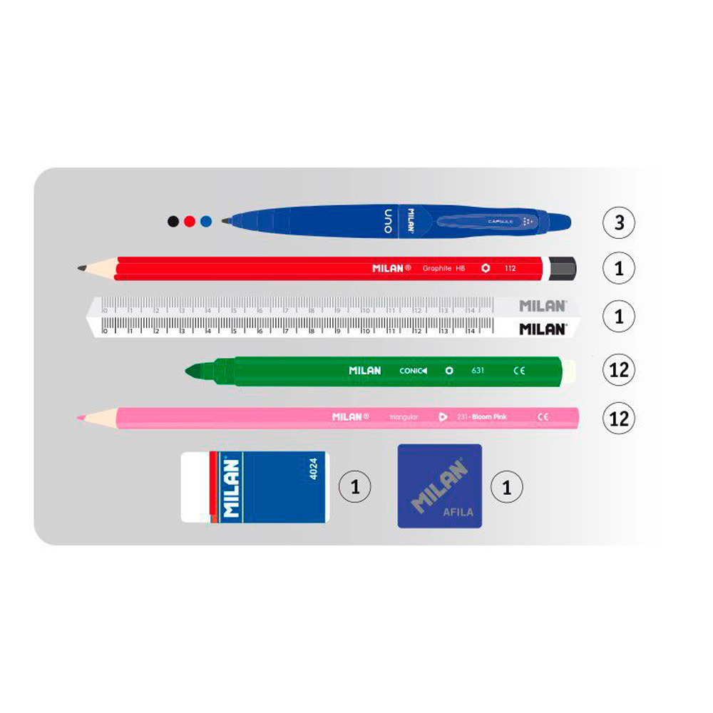 Пенал Milan "Kickflip" с наполнением, 4 отделения, серый - 3