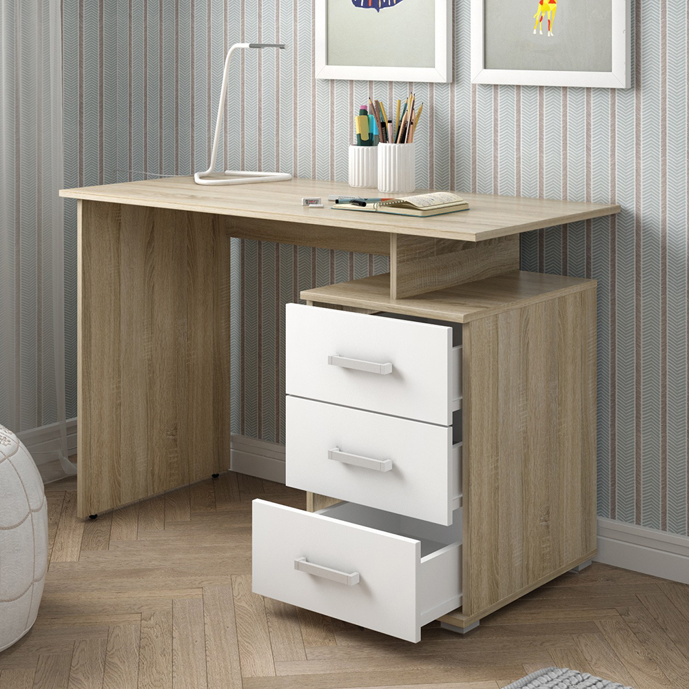Коллекция ОСЛО Стол письменный Д-СП1, 1150х550х750, дуб Сонома, белый