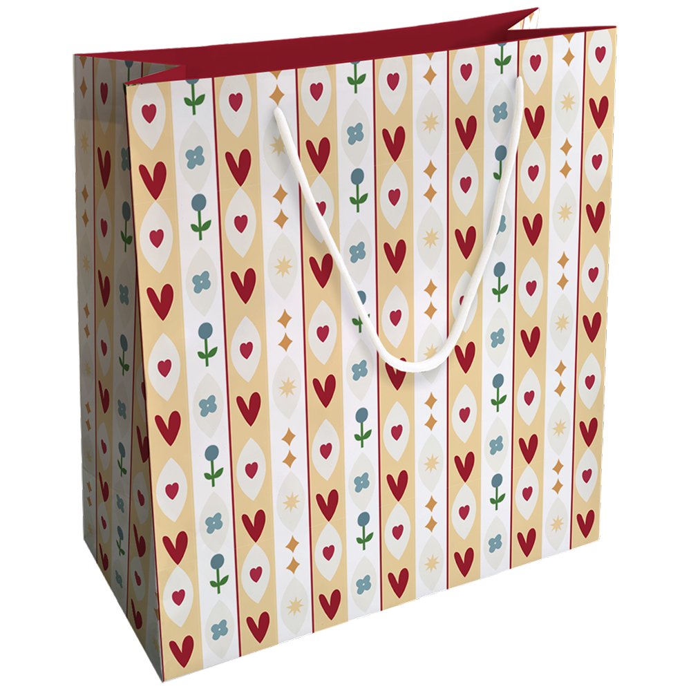 Пакет подарочный "Folk. Сердечки", 32х32х12 см, белый