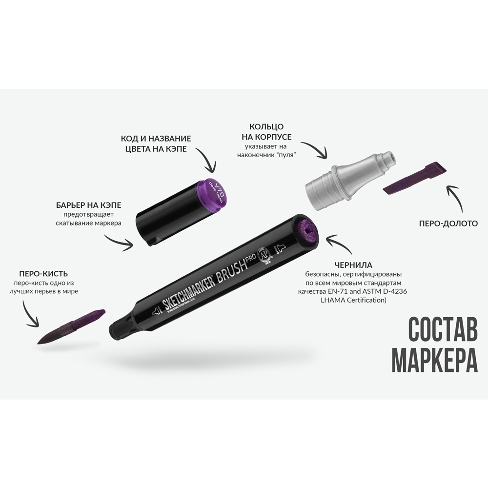 Маркер перманентный двусторонний "Sketchmarker Brush", BG40 зеленая киноварь - 7