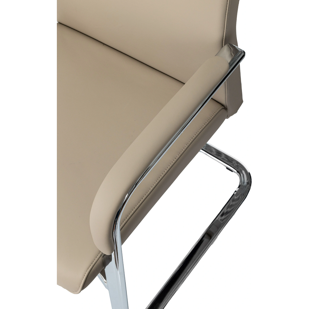 Кресло на полозьях Бюрократ "_JONS-LOW-V", натуральная кожа, бежевый, металл хром - 6