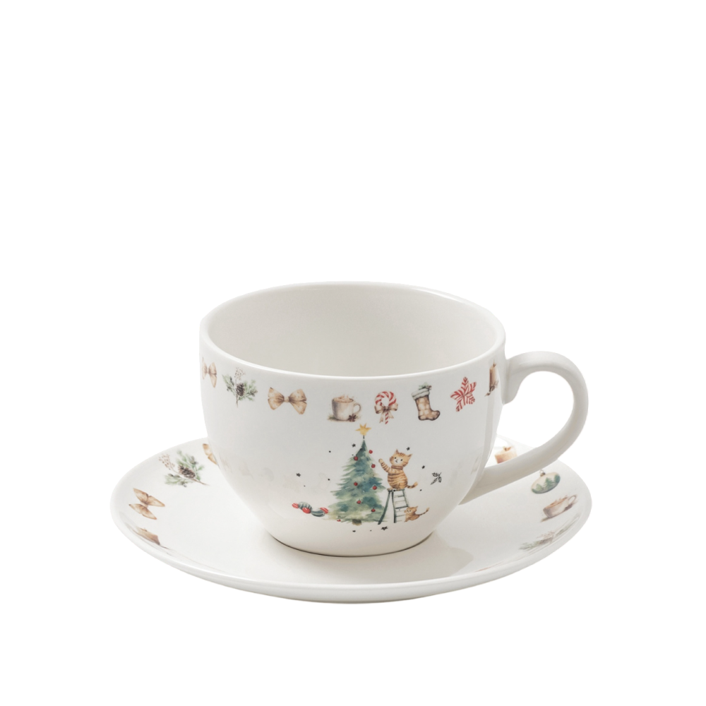 Чашка с блюдцем "Волшебный праздник", фарфор, 210 мл, белый
