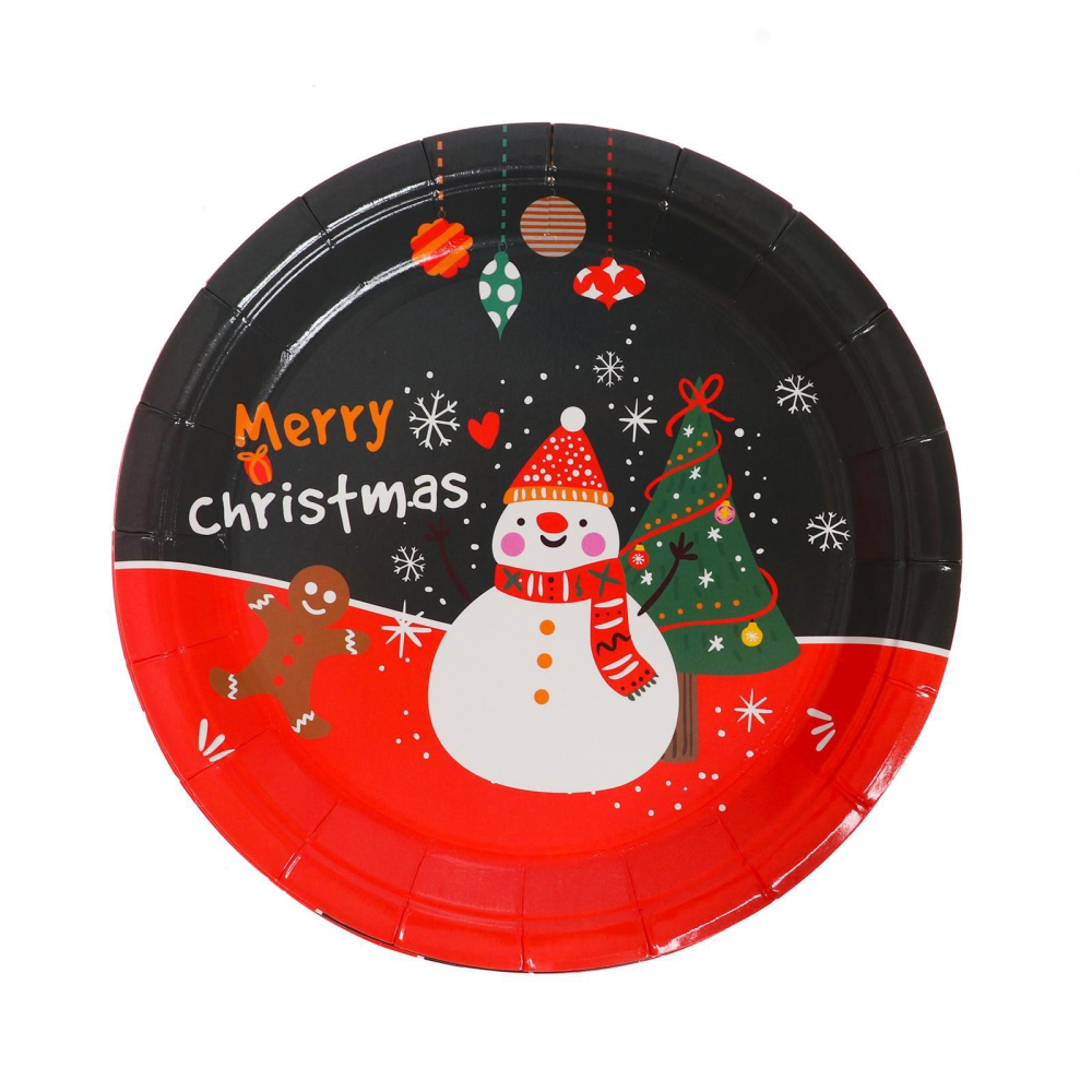 Тарелка бумажная "Снеговичок", 18 см, 6 шт., черный, красный