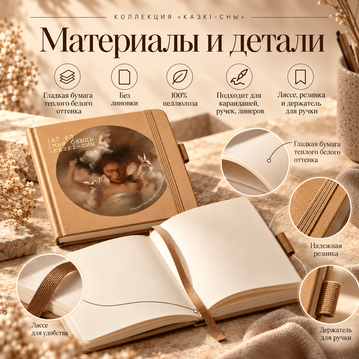 Скетчбук  «Вечеринка»,  Эльмира Мухтарова, 12х12 см, 140 г/м2, 80 листов, капучино