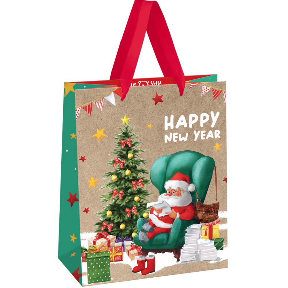 Пакет бумажный подарочный "Santa", 18х23х10 см, крафт