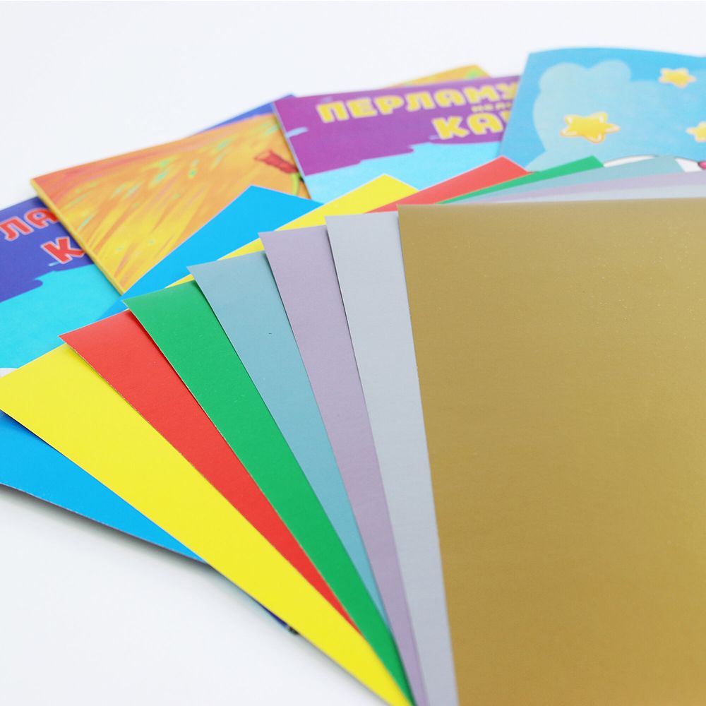 Картон перламутровый мелованный "Мяу!", А4, 8 цветов, 8 листов