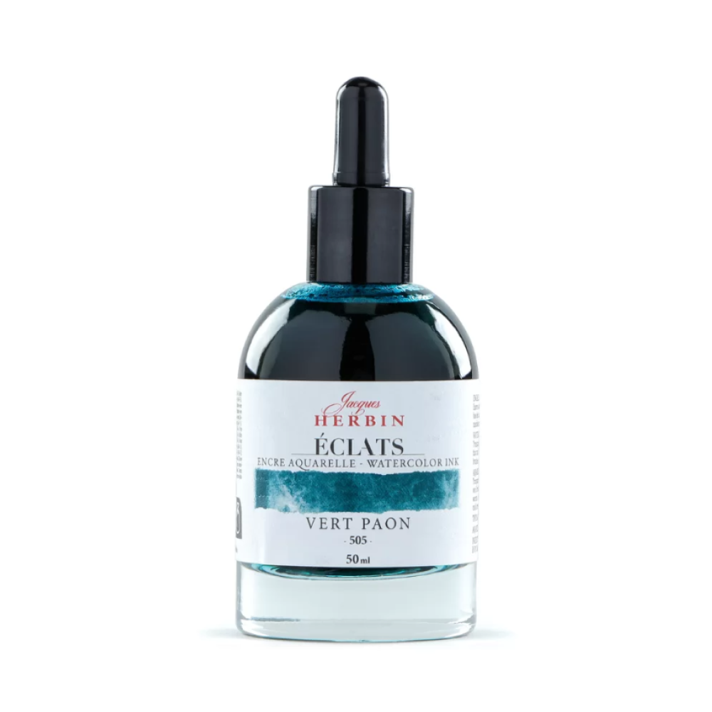 Чернила акварельные "Herbin. Eclats", павлиний зеленый, 50 мл.