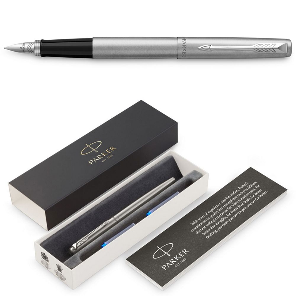 Ручка перьевая "Parker Jotter Stainless Steel", М, серебристый, патрон синий
