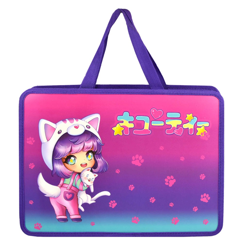 Папка для тетрадей с ручками "Чиби", А4, пластик, фиолетовый