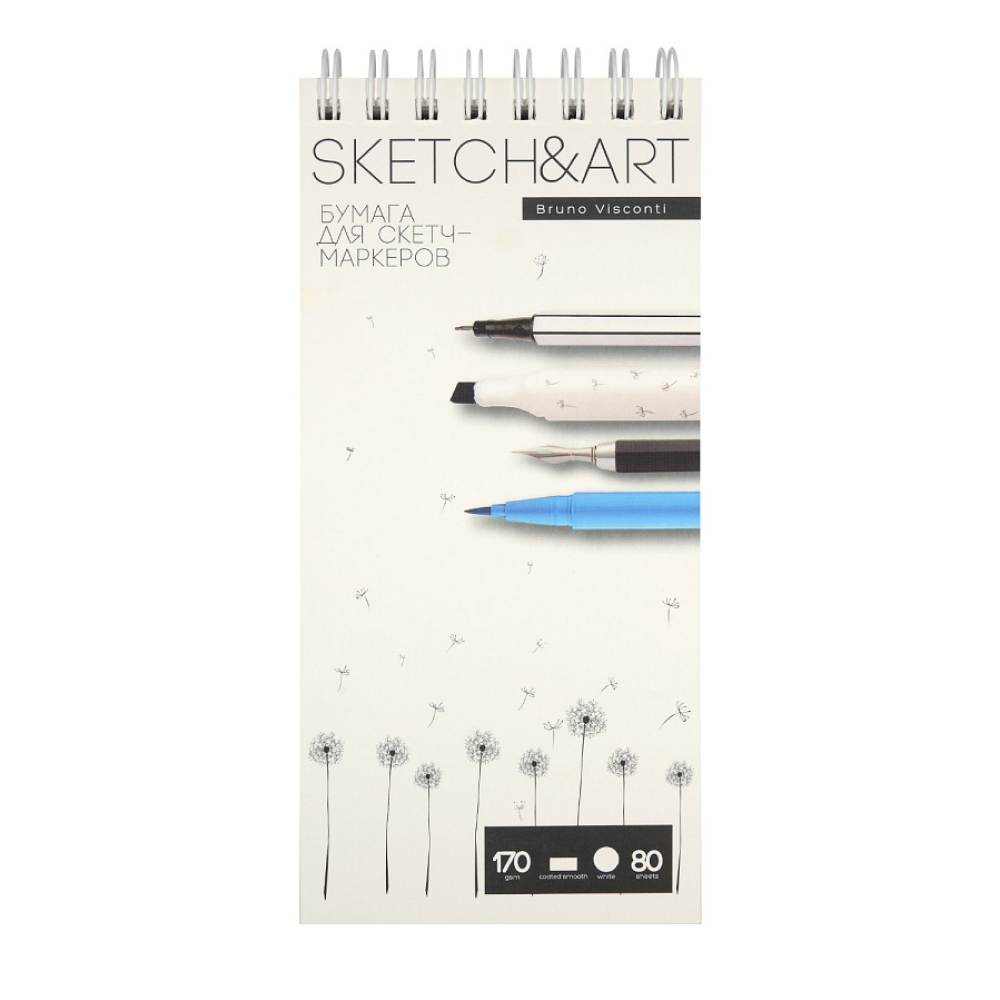 Скетчбук "Sketch&Art", 10.5х22 см , 170 г/м2, 80 листов, на спирали