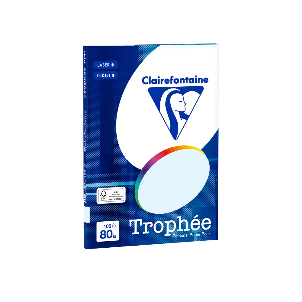 Бумага цветная "Trophée", А4, 100 листов, 80 г/м2, светло-голубой