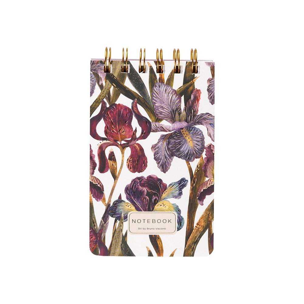 Блокнот "Flora. Ирисы", В6, 100 листов, линейка, спираль сверху, белый, фиолетовый