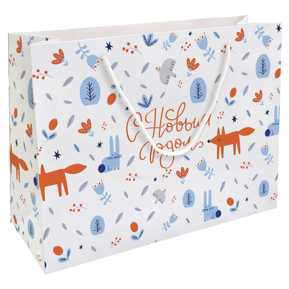 Пакет бумажный подарочный "Животные", 36х26х12 см, белый